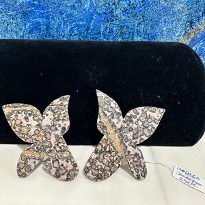 Vintage Rodo Leopard Agate clip on earrings